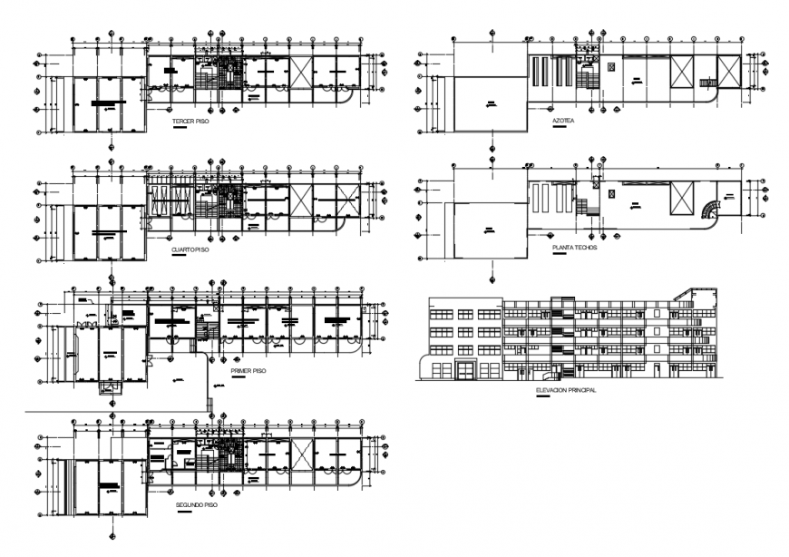 Corporate building main elevation, floor plan and auto-cad details dwg file