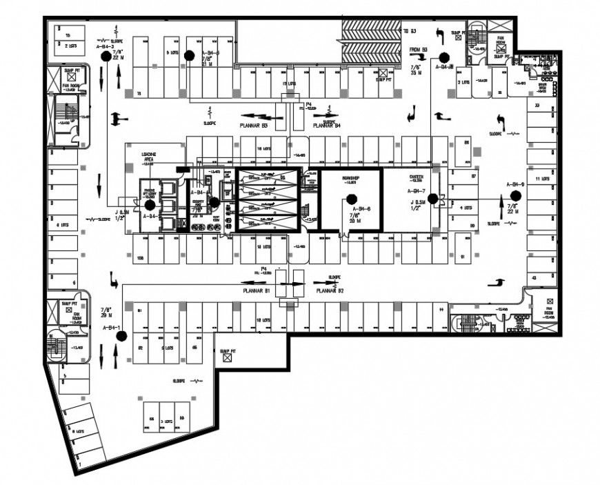 Corporate building shop and office layout plan cad file