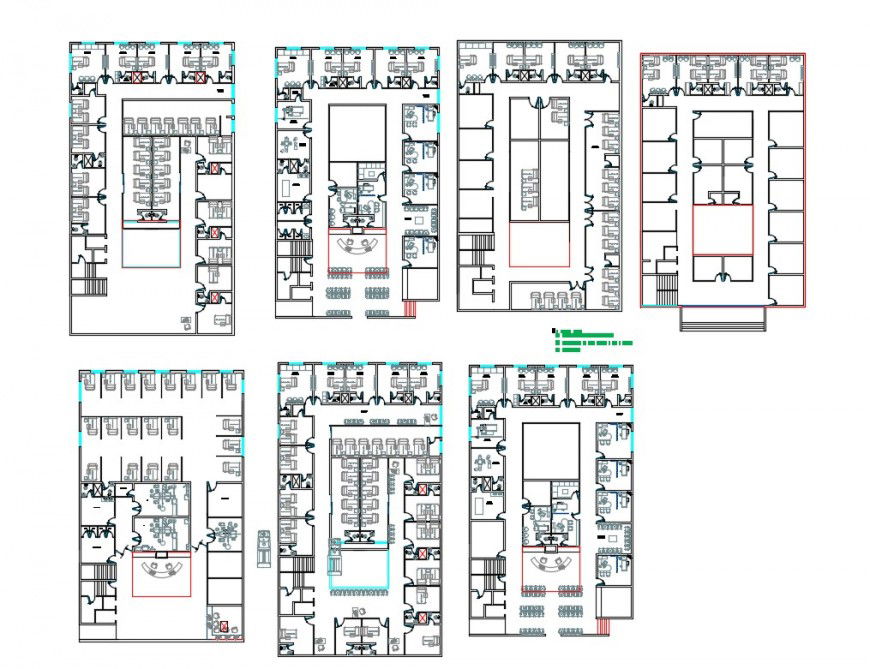 Corporate office building multi-level floor plan cad drawing details dwg file
