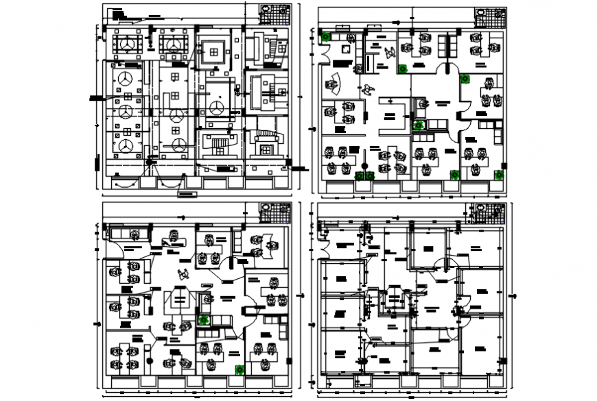 Corporate office four floor distribution plan cad drawing details dwg file