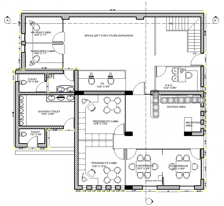 Corporate office plan with architectural design dwg file