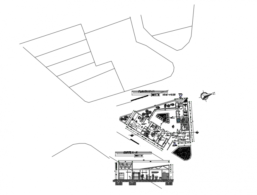 Corporate office section and layout plan details dwg file