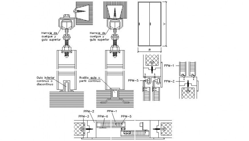Corridor door elevation and installation drawing details dwg file