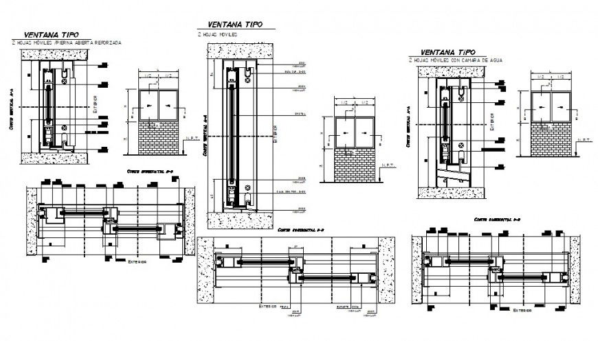Corridor windows elevation and installation cad drawing details dwg file