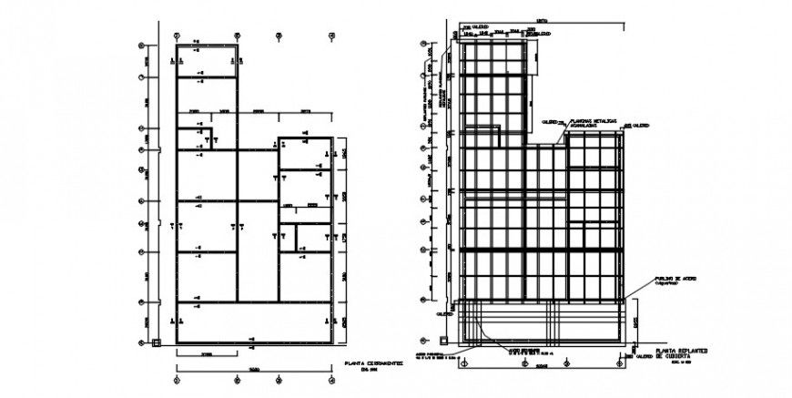 Corrugated zinc roofing structure drawings 2d view dwg file