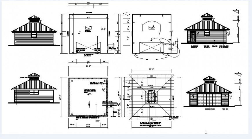 Cottage all sided elevation and plan cad drawing details dwg file
