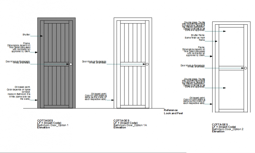 Cottage bathroom door elevation in dwg file.