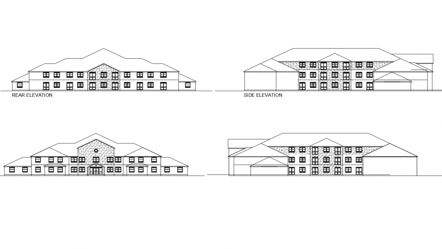 Cottage house all sided elevation cad drawing details dwg file