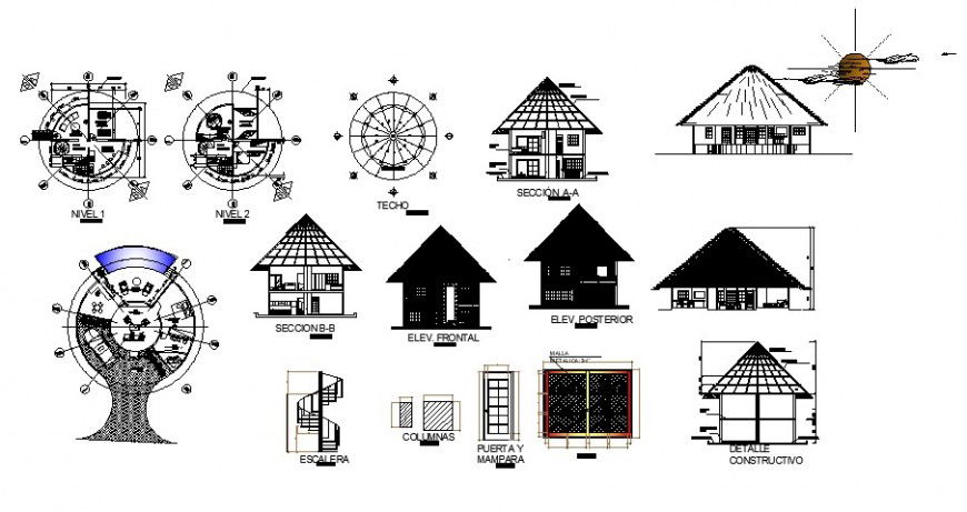 Cottage house detail working drawing in dwg AutoCAD file.