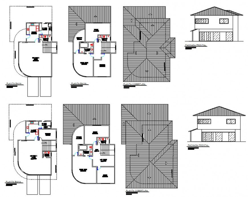 Cottage house elevation, floor plan and structure drawing details dwg file