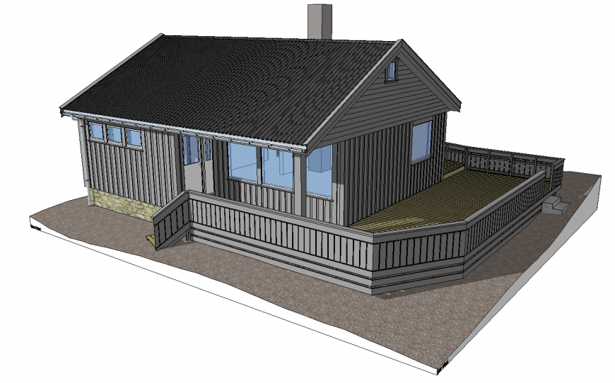 Cottage house exterior 3d model in skp Sketch Up file.