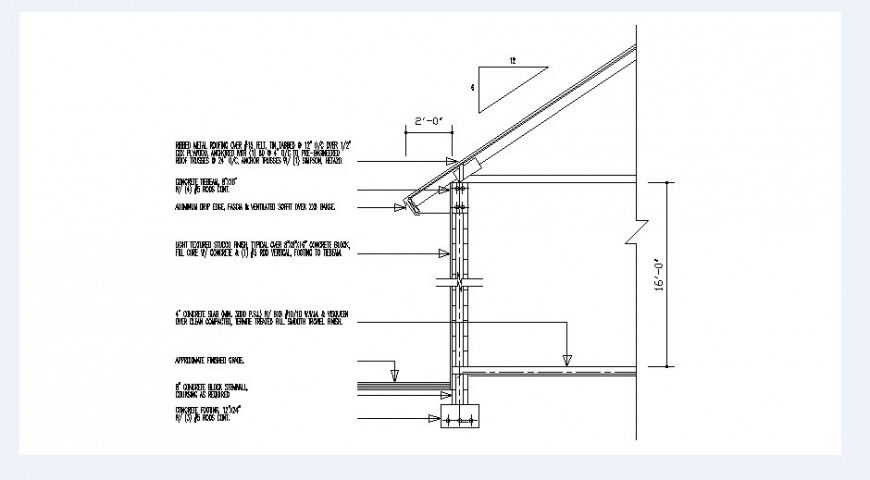 Cottage house side cut constructive section details dwg file