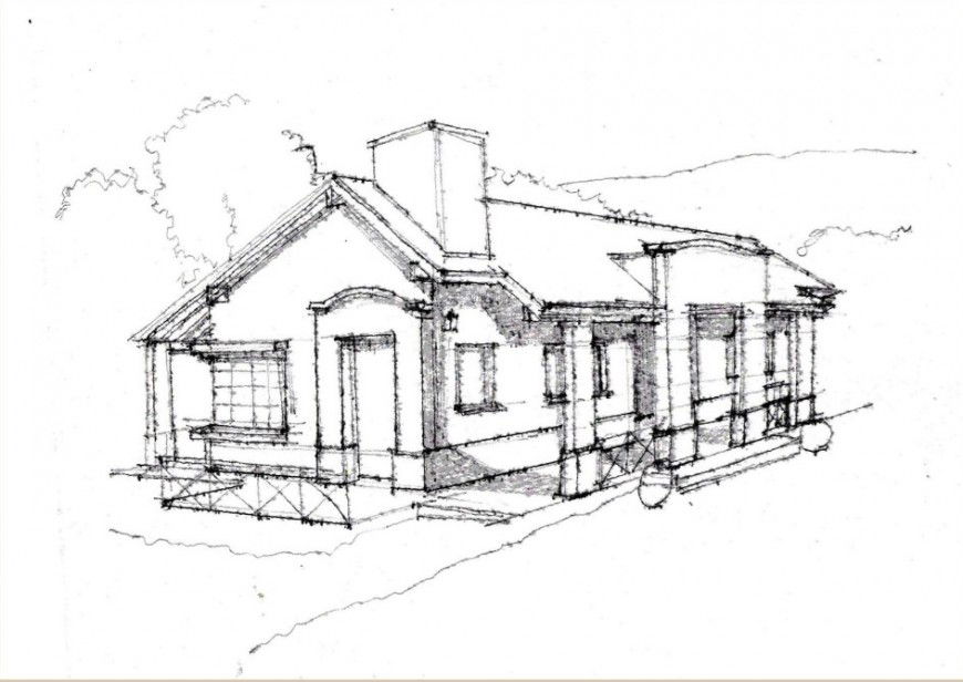 Cottage house sketch view design elevation