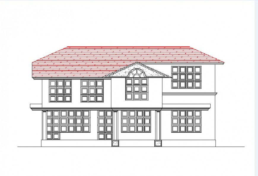 Cottage house two level main elevation drawing details dwg file