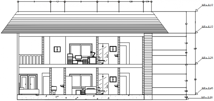 Cottage house two story front section cad drawing details dwg file