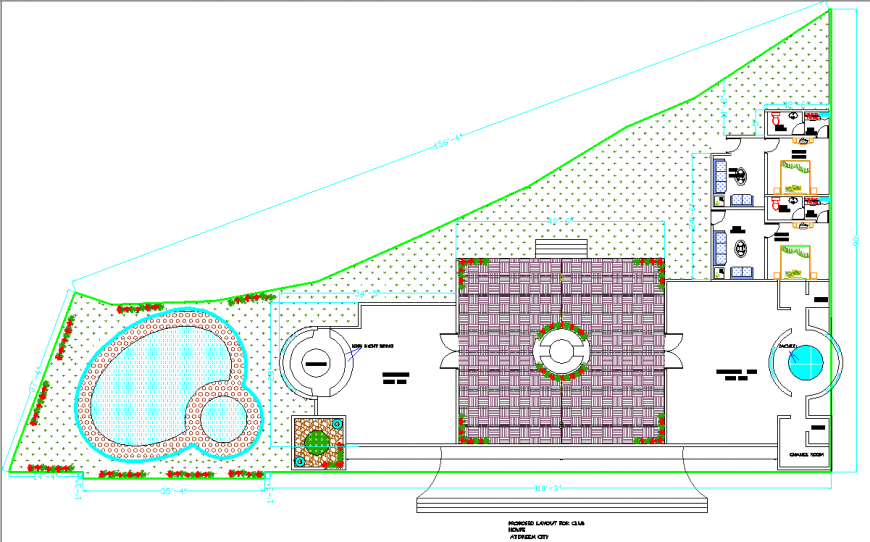 Cottage site layout drawing in dwg file.