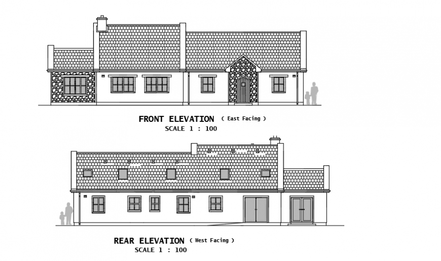 Cottage style house 2d elevation detail dwg file
