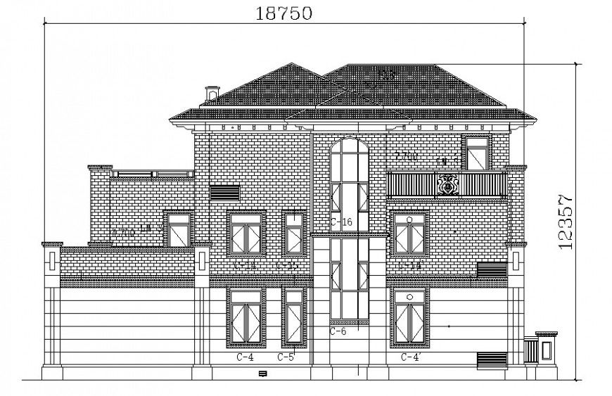 Cottage two level house main elevation cad drawing details dwg file