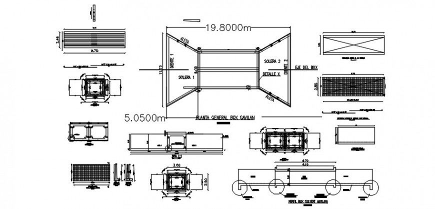 Coulvert box with column section and construction details dwg file