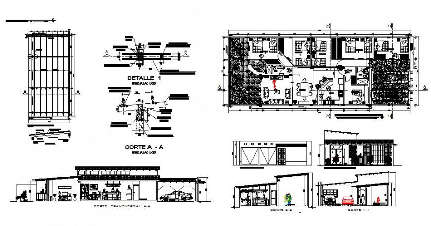 Country house elevation, section, floor plan and auto-cad details dwg file
