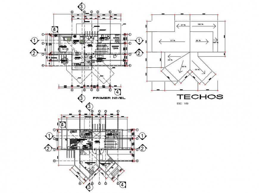 Country house first and second floor plan cad drawing details dwg file