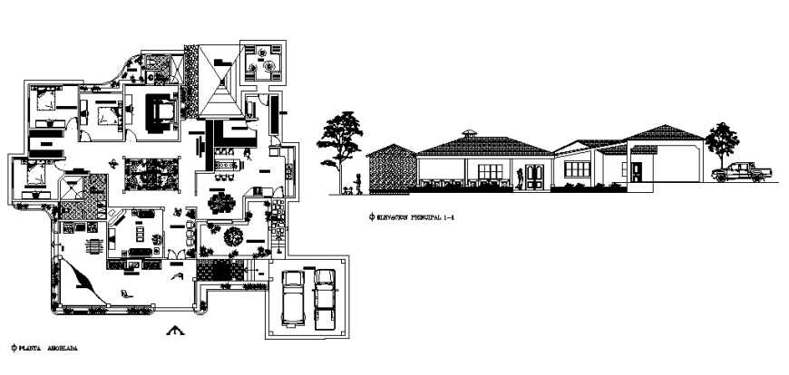Country side one family house one family house and layout plan details dwg file