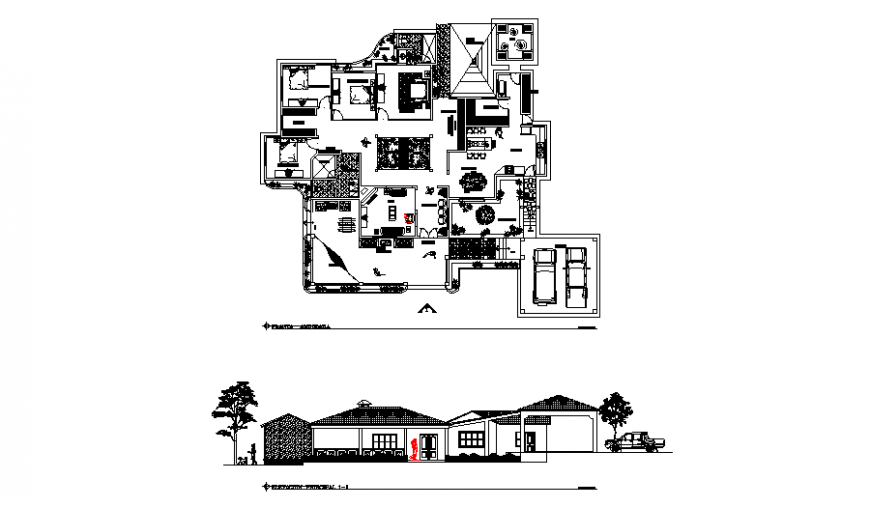 Country single family home in dwg file.