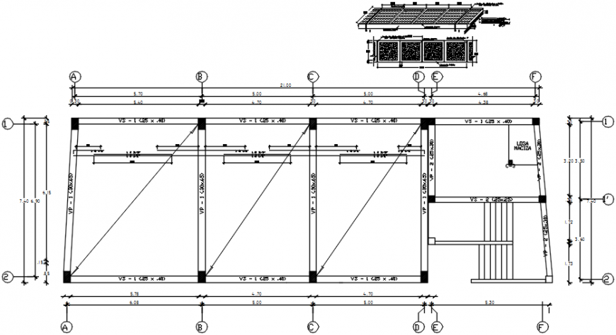 Cover plan, framing structure and fence mesh details for community building dwg file