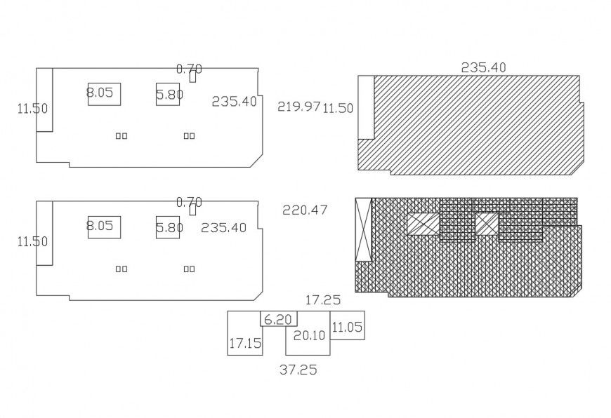 Cover plan and area details of multi-story hotel floors dwg file