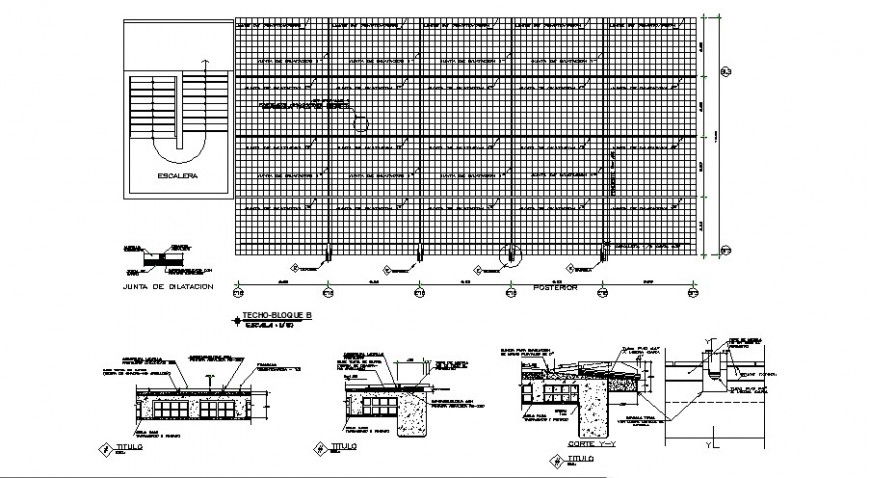 Cover plan and constructive structure details for school building dwg file