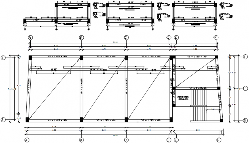 Cover plan and constructive structure details of community building dwg file