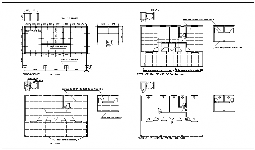 Cover plan and structure details of house floor dwg file