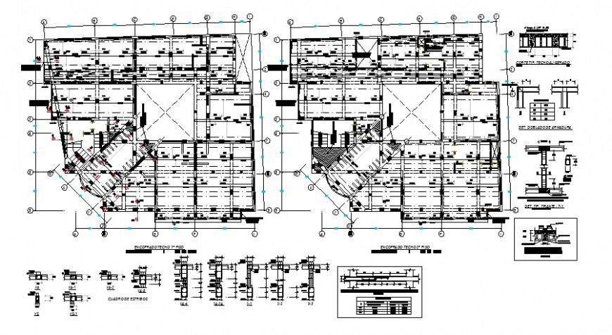Cover plan with column and beam schedule cad drawing details dwg file