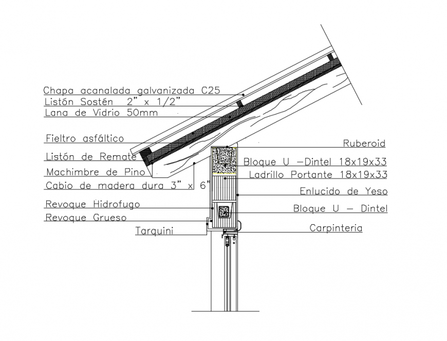 Cover wall and traditional construction details with foundation dwg file