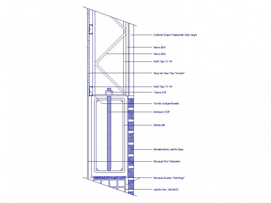 Covered beam constructive section cad drawing details dwg file