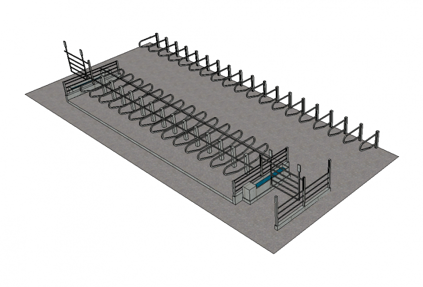 Cow stable detail 3d model elevation CAD blocks autocad file