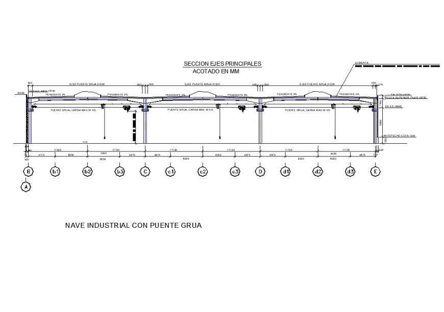 Crane bridge structure detail elevation 2d view autocad file