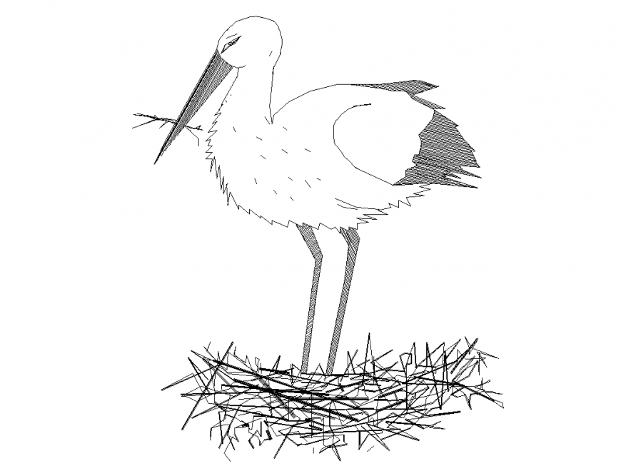 Crane elevation with block of animal dwg file