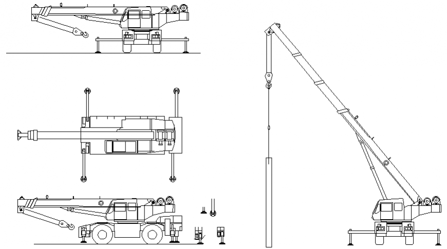 Crane vehicle all sided elevation cad block details dwg file