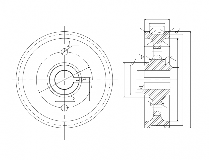 Crane wheel top view cad block design dwg file