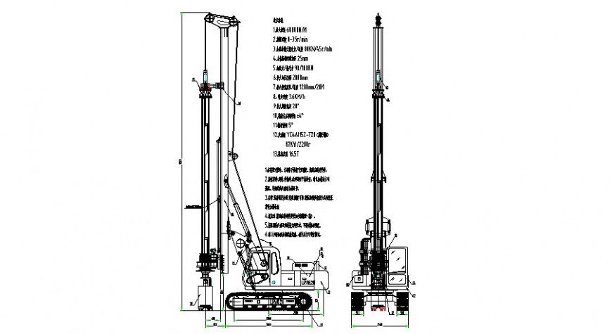 Crawler mounted crane details 2d view drawings autocad file