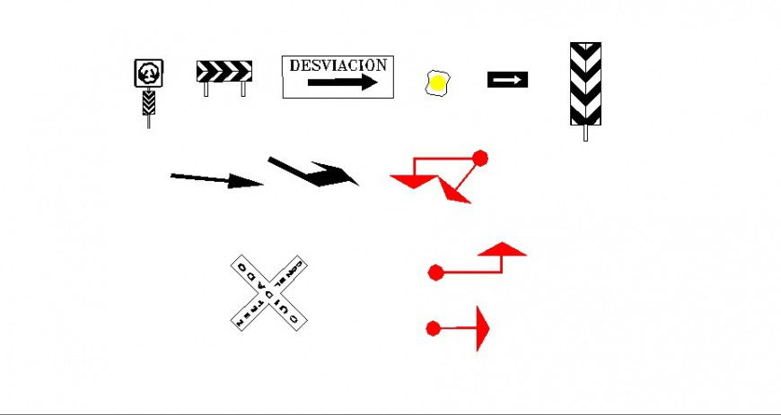 Creative direction and road symbol blocks cad drawing details dwg file