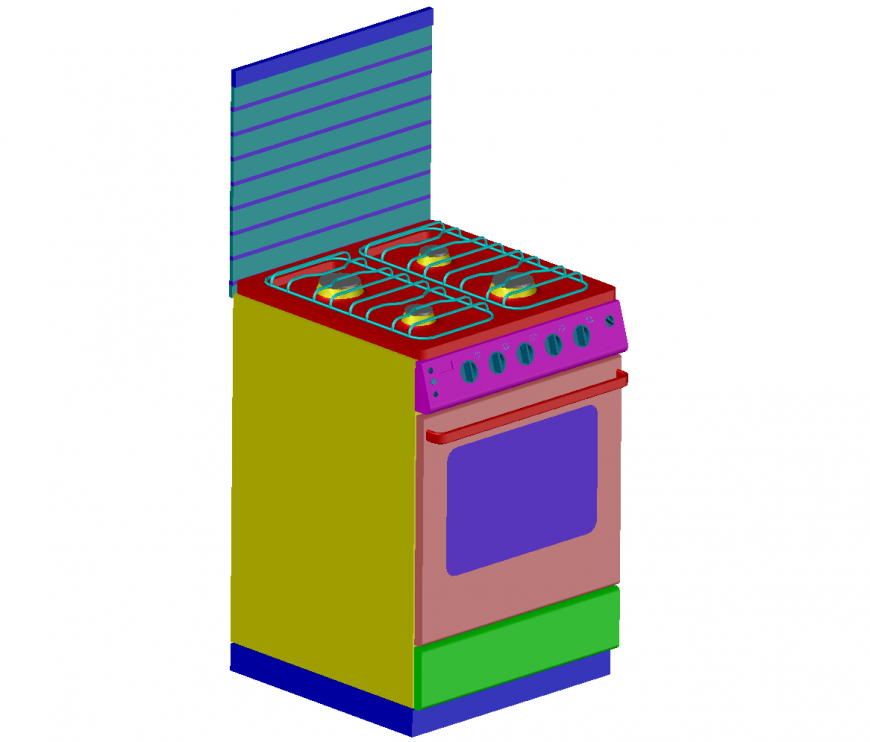 Creative 3d gas stove with cabinet cad drawing details dwg file