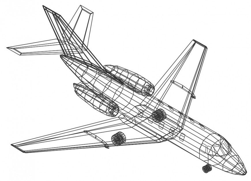 Creative air plane 3d top view elevation cad drawing details dwg file