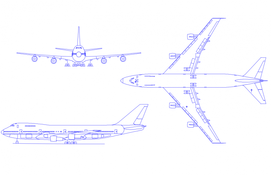 Creative airplane all sided elevation block cad drawing details dwg file
