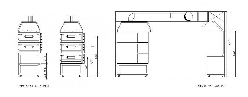 Creative baking oven elevation and section cad drawing details dwg file