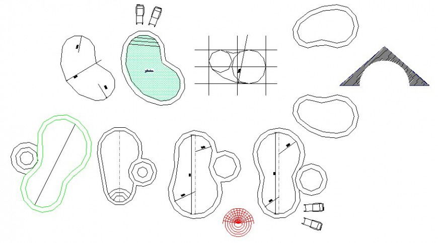 Creative bath tub and small swimming pool blocks cad drawing details dwg file