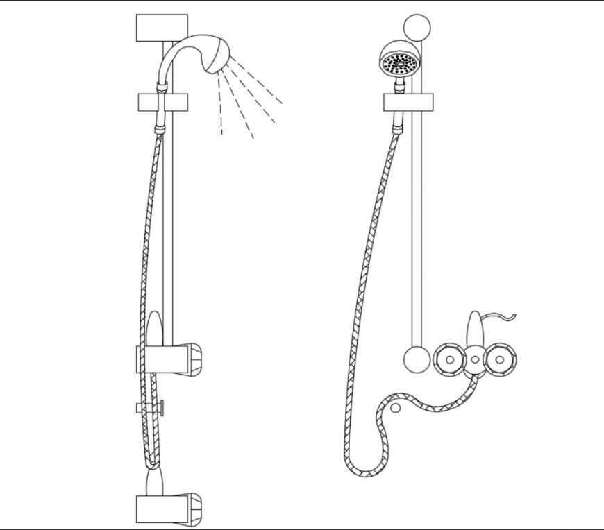 Creative bathroom shower front and side view cad block design dwg file