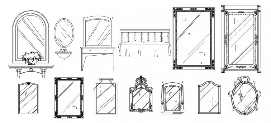 Creative beautiful mirror elevation blocks drawing details dwg file