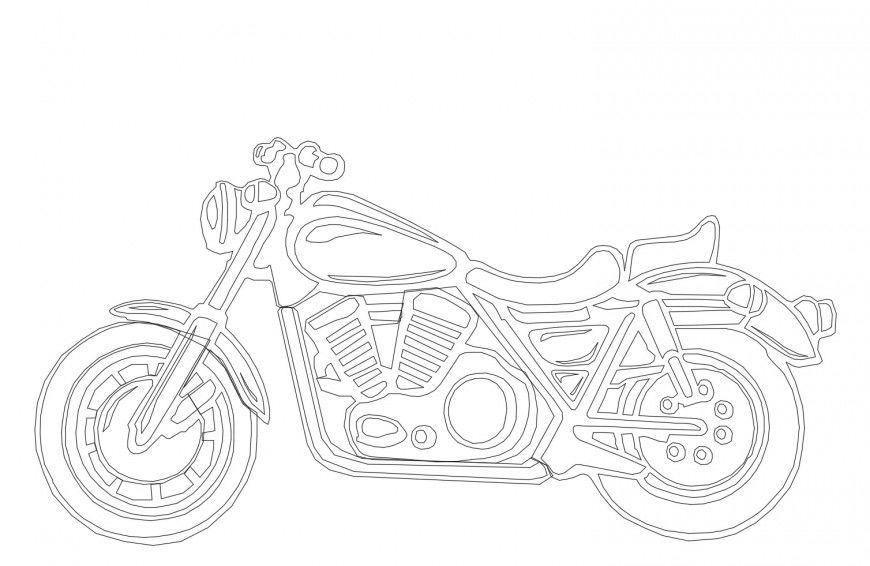 Creative bike side elevation 2d block cad drawing details dwg file